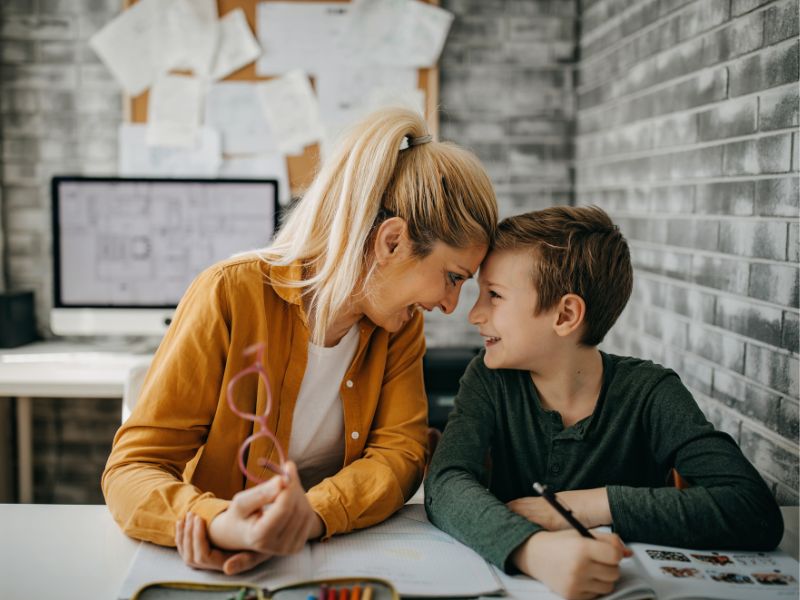 Mom and child at the desk