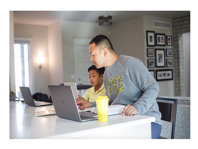 Studying in the kitchen