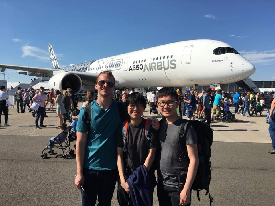 Josh with friends at airplane