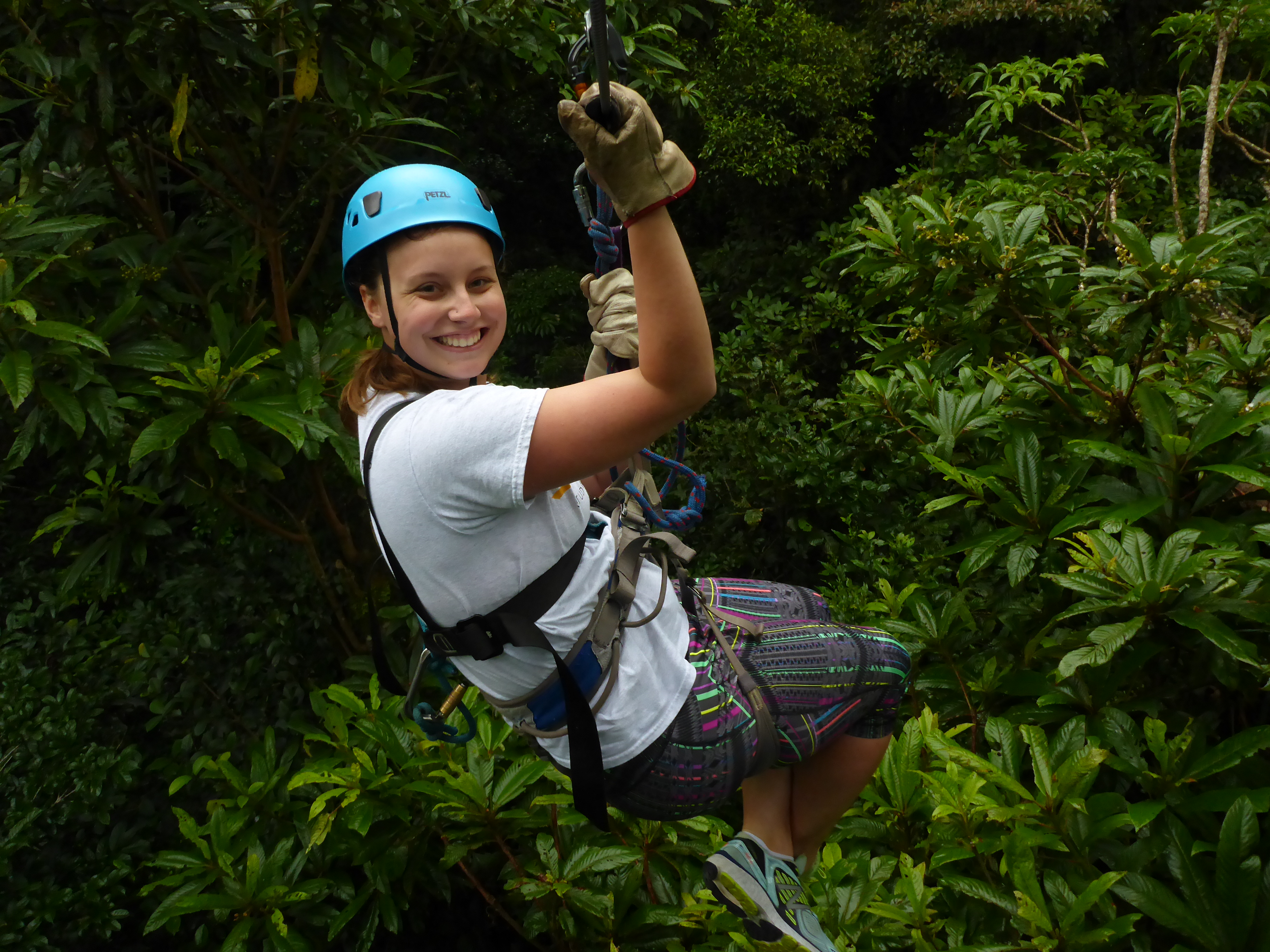 Student on a zip line