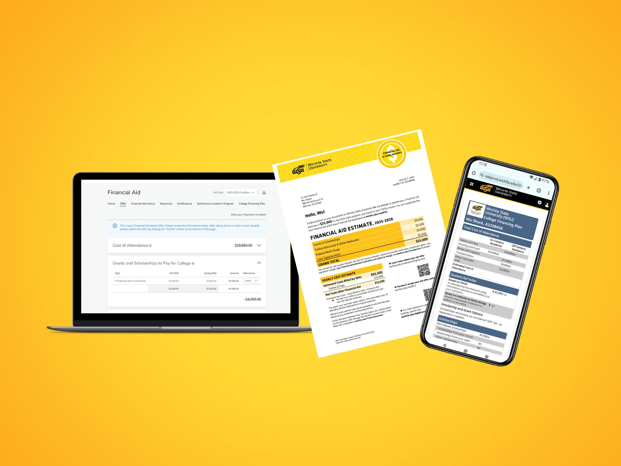 computer and phone will financial aid dashboard graphics