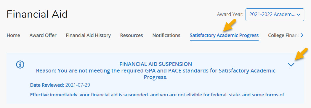 Financial Aid Dashboard SAP tab