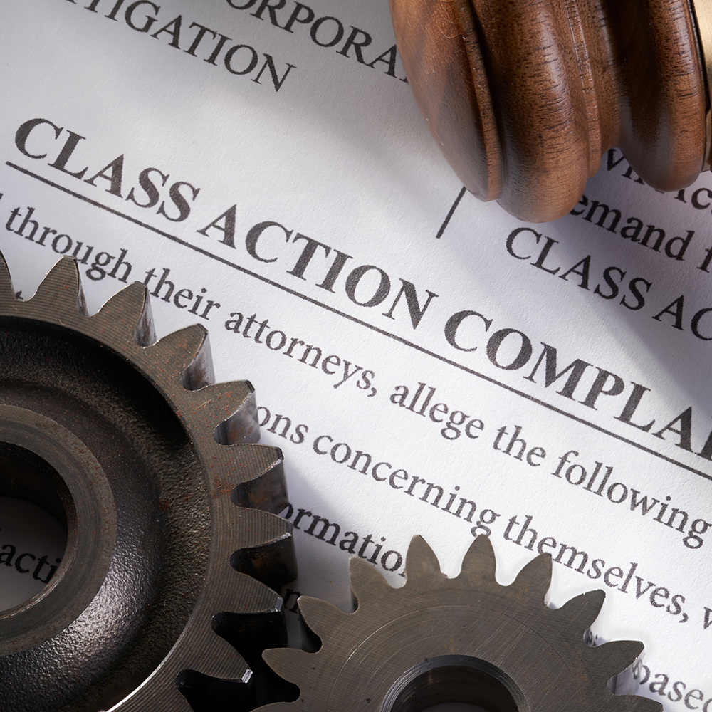 Close-up of class action documents.