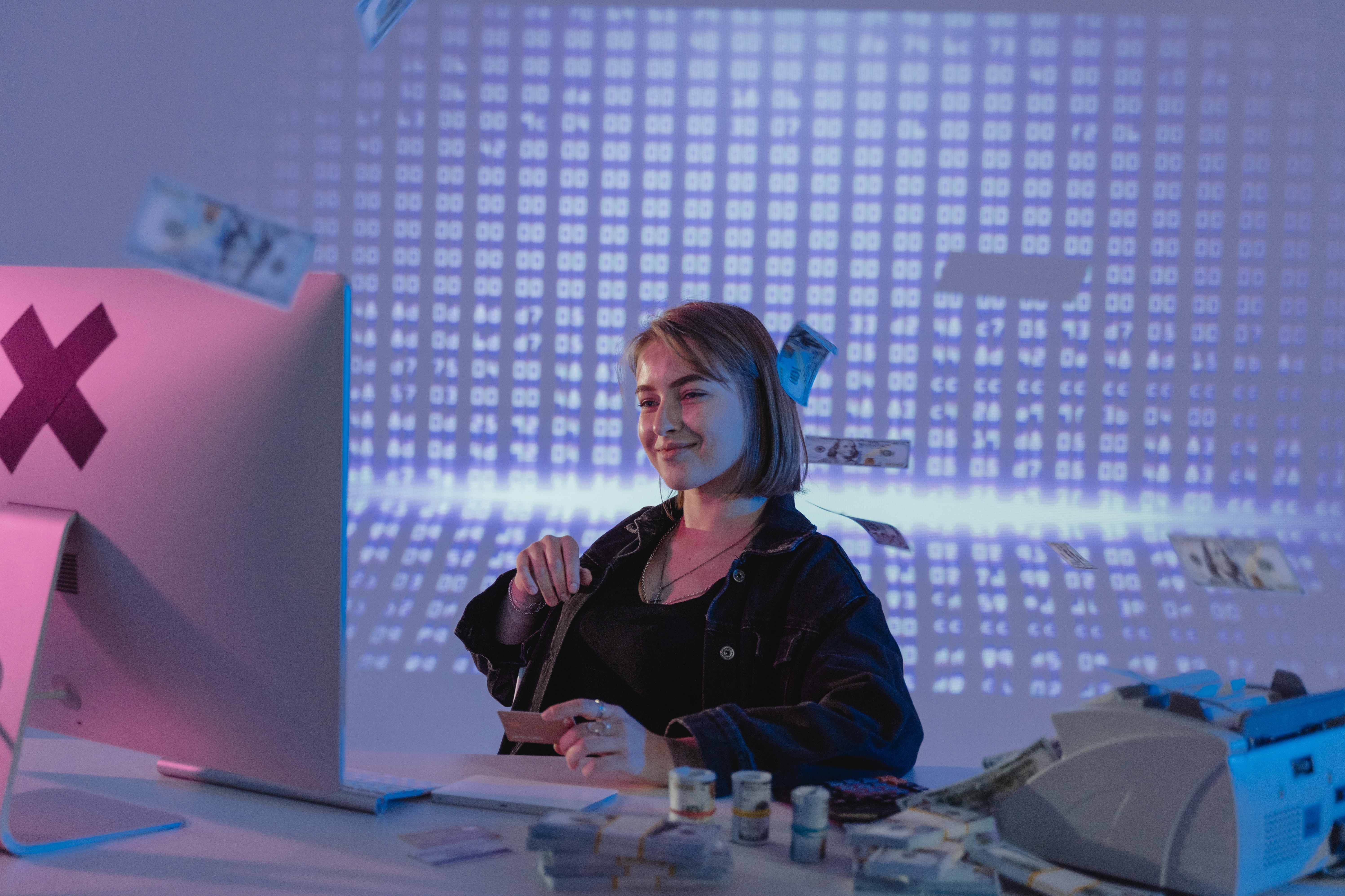 Smiling Woman Holding a Bank Card