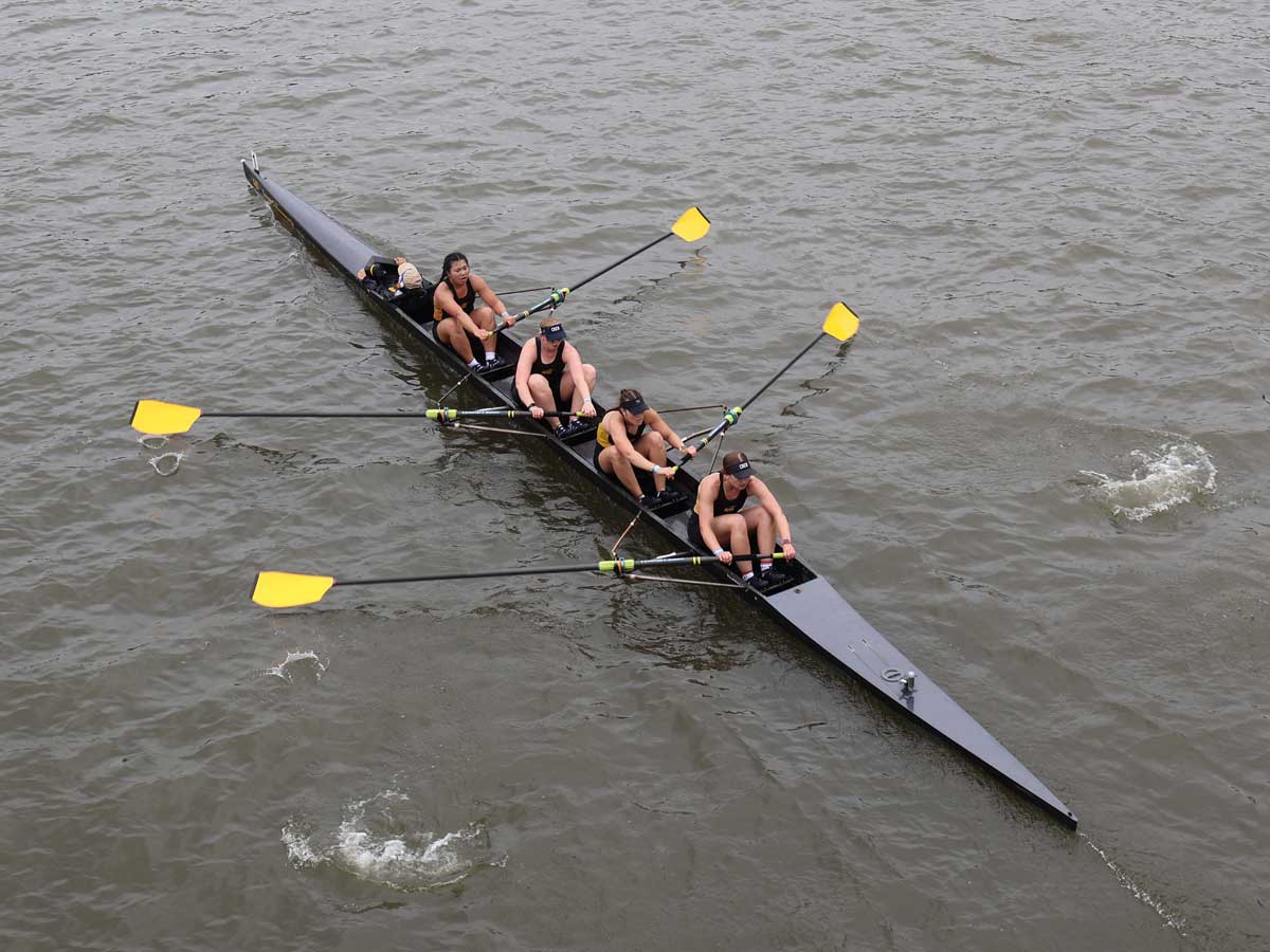 Shocker rowing on the water in the Little Arkansas River