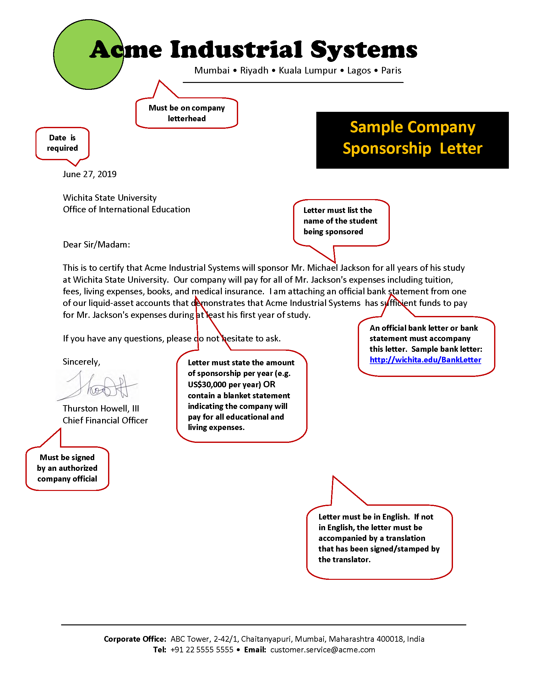 Sample company sponsorship letter example