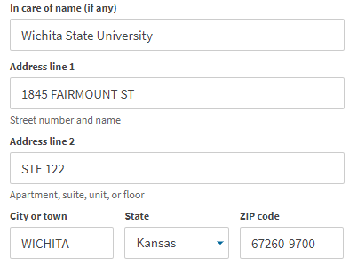 Mailing Address Screenshot