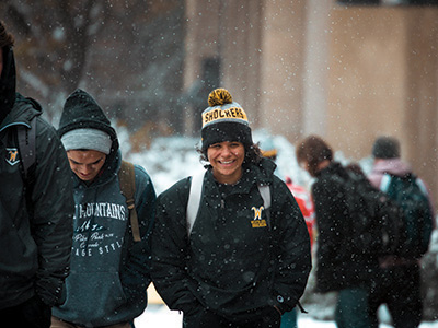 Students walking in the snow