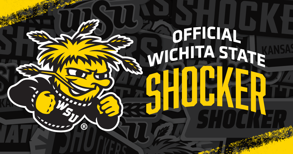 Facebook graphic featuring WuShock on a black background with the words: Official Wichita State Shocker.