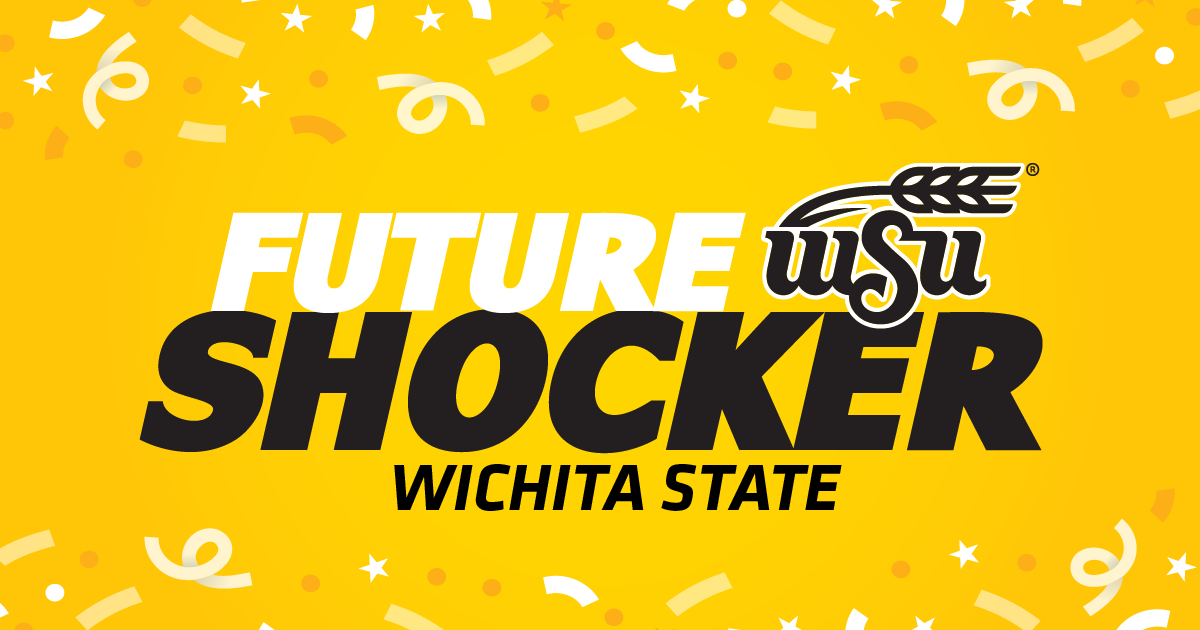 Facebook graphic featuring a yellow confetti background with the words: Future Shocker Wichita State.