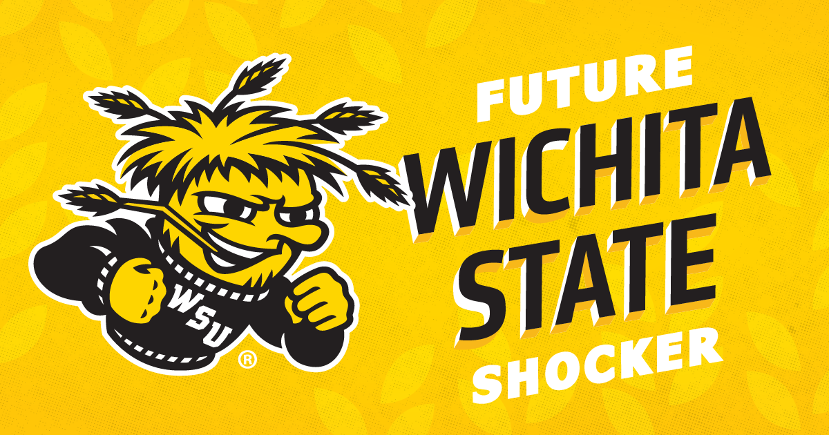 Facebook graphic featuring WuShock on a yellow wheat background with the words: Future Wichita State Shocker.