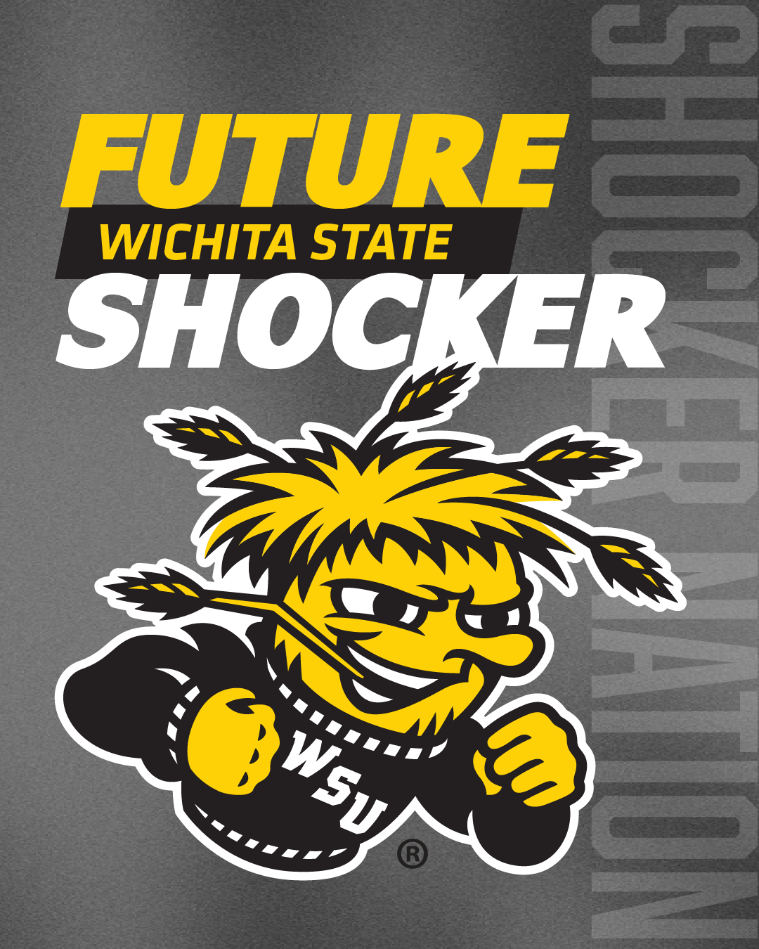 Instagram graphic featuring WuShock on a gray background with the words: Future Wichita State Shocker.