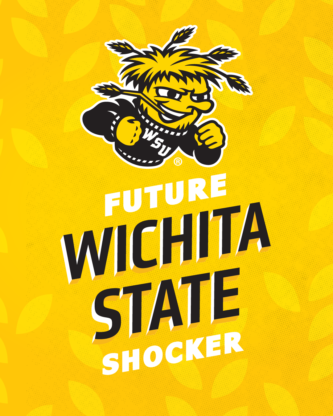 Instagram graphic featuring WuShock on a yellow wheat background with the words: Future Wichita State Shocker.
