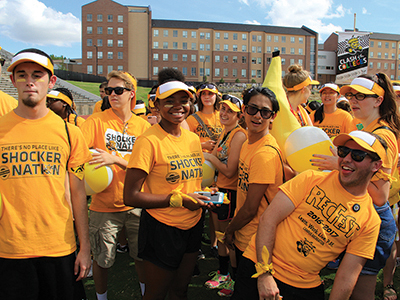 A group of first-year students pose for a photo at Clash of the Colleges