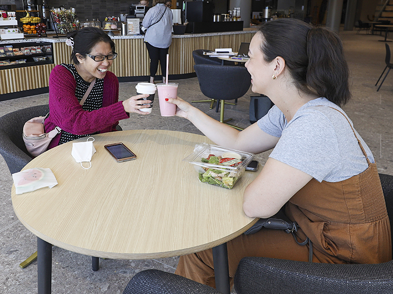 Admissions staff enjoy coffee at the Cargil Cafe'
