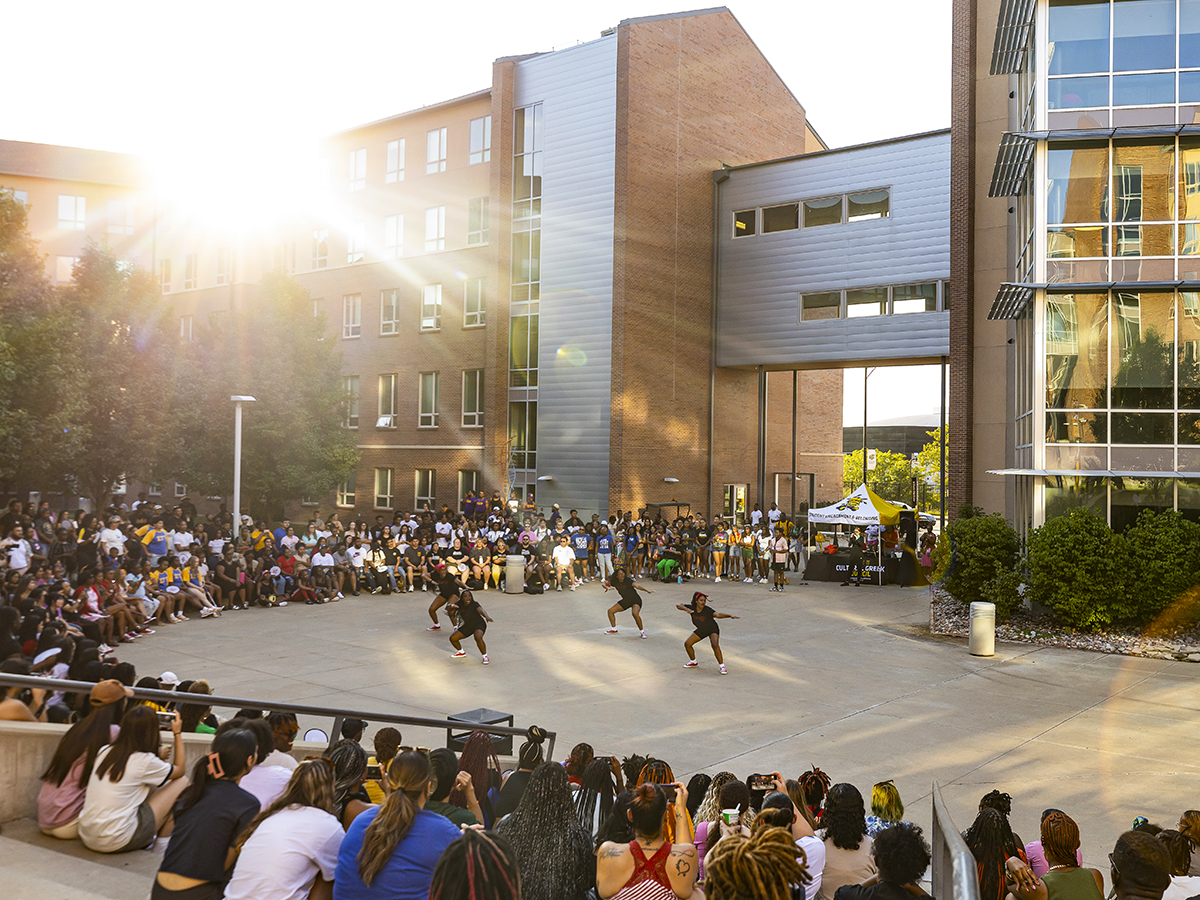 Students participate in the annual Multicultural Greek Council Yard Show at Shocker Hall.