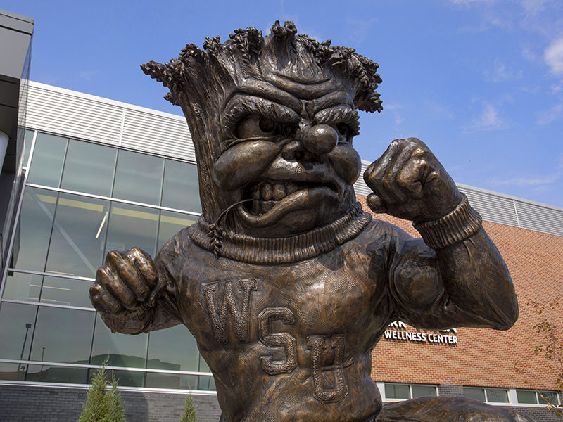 Wu sculpture outside of the Steve Clark YMCA.