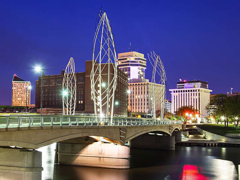 Dowtown Wichita on the banks of the Arkansas River.