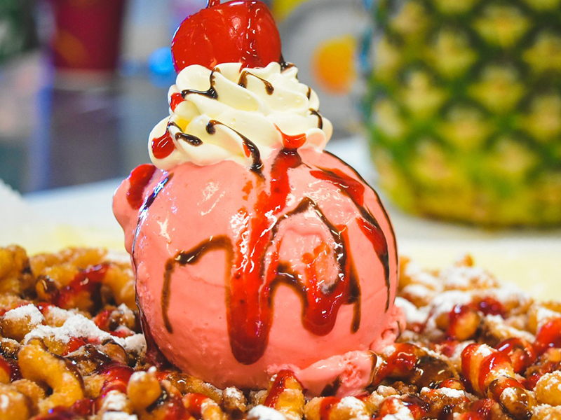Funnel cake topped with ice cream at Palacana.