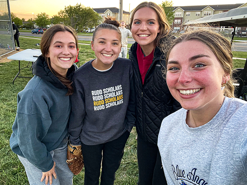 Kaylan Richardson (far right) poses for a photo with her intramural friends Dylan Ricke, Liberty Gilkey and Ally Wiggs.