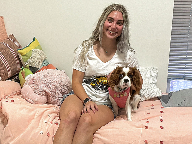 Wichita State's Kaylan Richardson with her dog