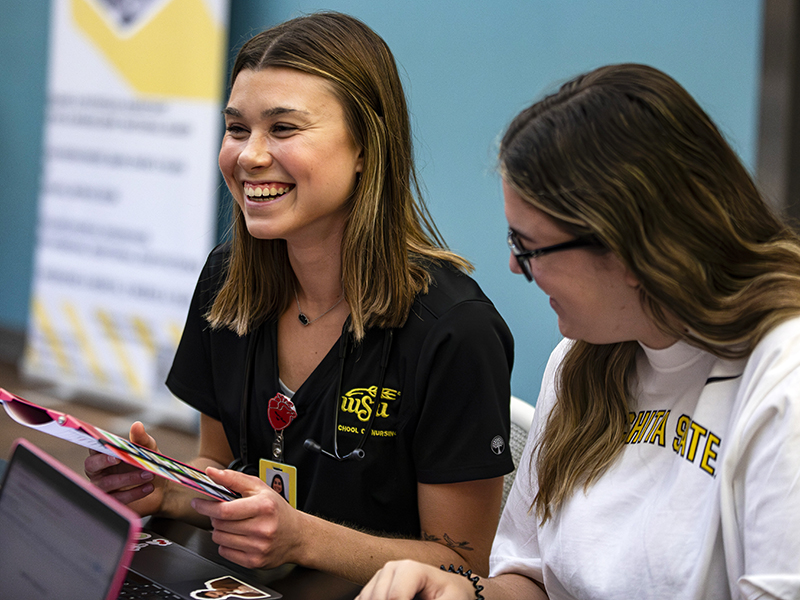 Madison McClain studies with other nursing students at Wichita State.