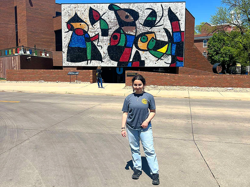 The Ulrich Museum of Art has an incredible mural at its entrance. This mural is named Bird People, and it was commissioned for WSU!