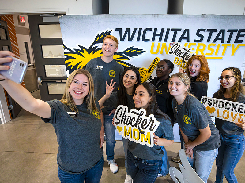 SAS members pose for a photo at the 2023 Kansas City Discover Wichita State event.