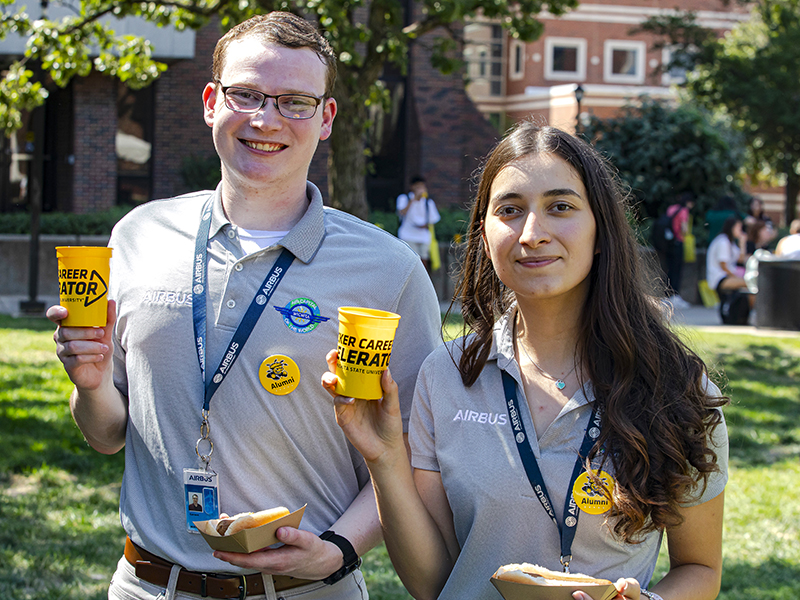 Members of Airbus in Wichita at the 2024 Shocker Career Accelerator Root Beer Kegger. Airbus is one of several aerospace companies with locations on Wichita State's campus.
