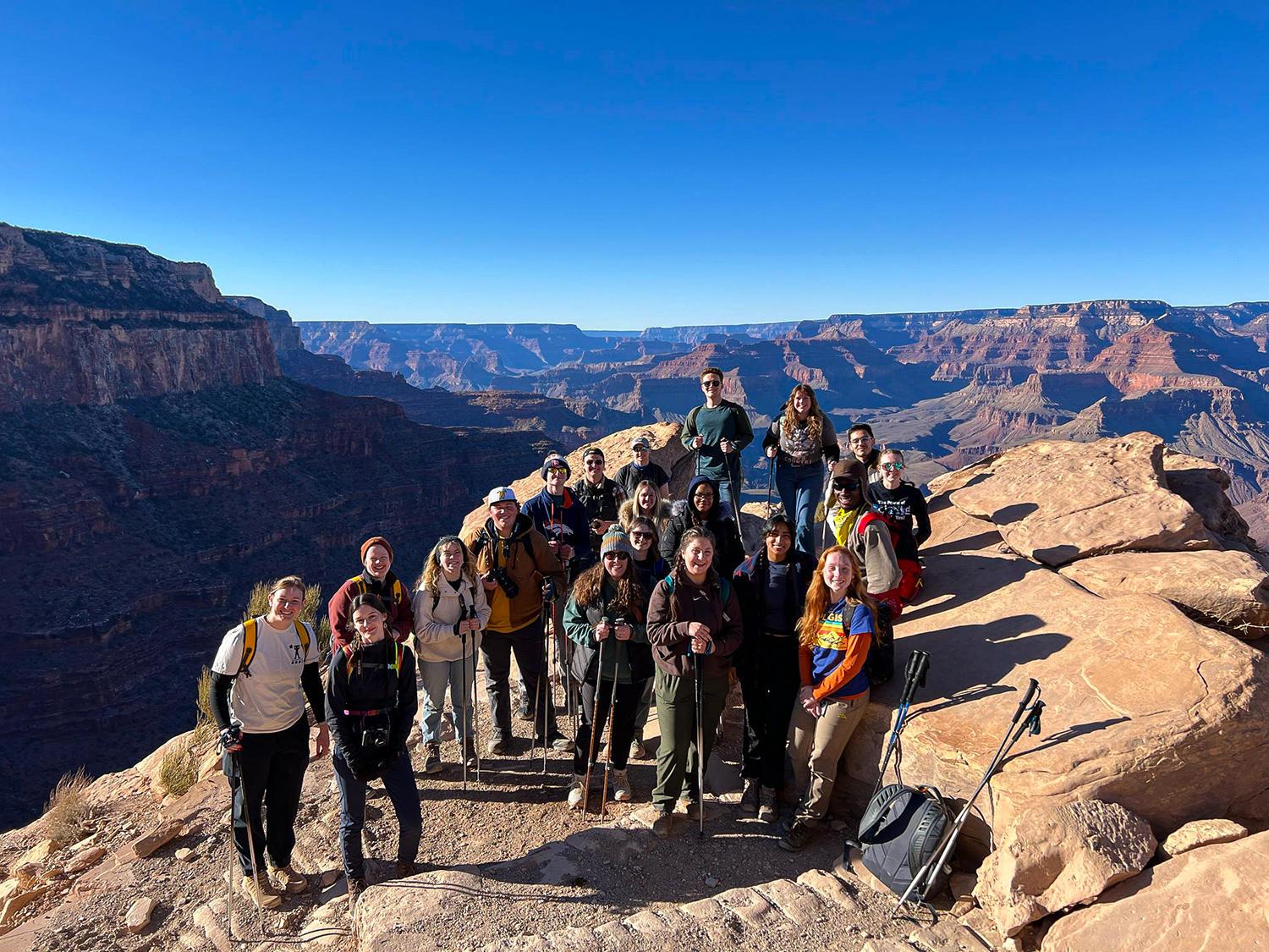 Cohen Honors College students during a hike at Grand Canyon National Park.