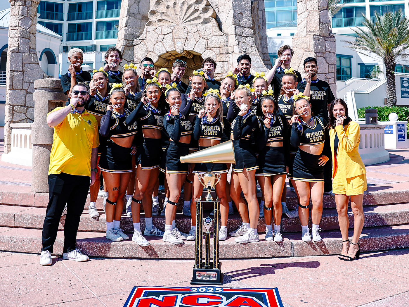 Wichita State's national champion cheer team at NCA Nationals in Daytona Beach, Florida.