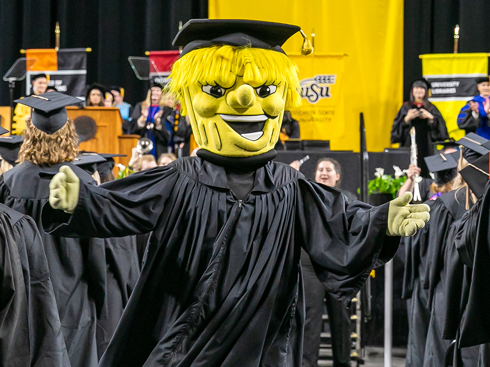 WuShock at Wichita State's spring 2025 commencement ceremony.