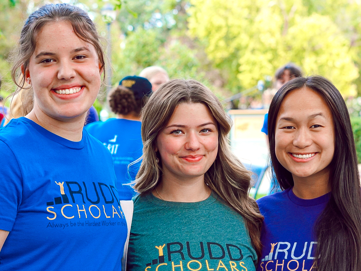 Bella Kilman, center, with fellow Rudd Scholars at Wichita State.