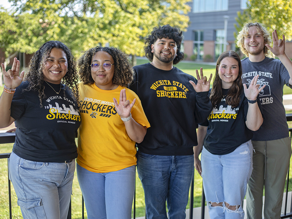 Wichita State University 2024 Transfer Guides (left to right): Analiz Rivas, Karina Harper, Yovani Cruz, Andie Carley and Owen Klos.