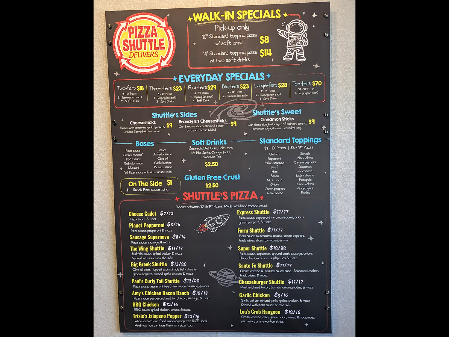 PIzza Shuttle menu