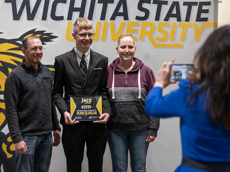 Shocker Rudd Scholar Jace Lavigne poses for a photo at the 2022 announcement