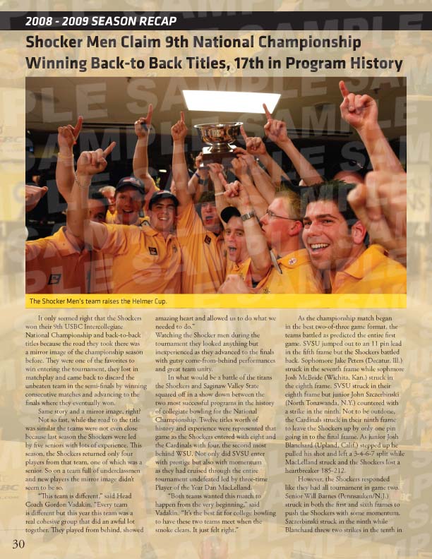 Sample page of the 2009-2010 Shocker Bowling Media Guide. 