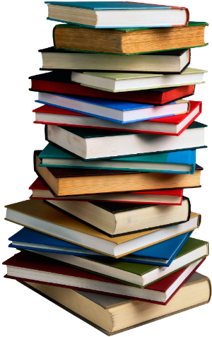 stack of assorted books