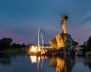 The Keeper of the Plains is a 44-foot tall steel sculpture standing at the point where the Big and Little Arkansas rivers join together in downtown Wichita.