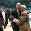 Bardo embraces WSU Men's Basketball Coach Gregg Marshall following the Shockers' upset of No. 1 Gonzaga in the 2013 NCAA Tournament.