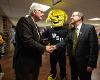 Fine Arts Dean Rodney Miller, Wu Shock and Dr. Golden at the reception in the RSC, following the announcement