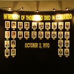 Sign board with photos of those we lost on Oct. 2, 1970. 
