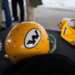 A WSU football helmet sits on a table