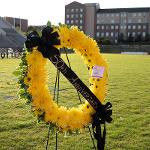 Memorial '70 wreath with Shocker Hall in the background