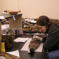 A student helps preserve and catalog the new collection items