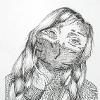 Pen and ink self portrait of a girl wearing a face mask.