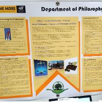 Poster presentations included information about research and creative activity, grant procurement, awards and publications. Representatives from each area answered  questions about their department.