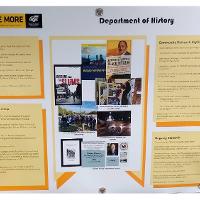 Poster presentations included information about research and creative activity, grant procurement, awards and publications. Representatives from each area answered  questions about their department.