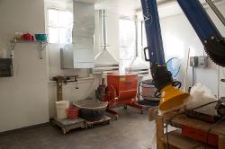 Ceramics clay mixing space including Bluebird Dough Mixer in Henrion Hall