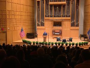 A near-capacity crowd listens to Cody Keenan's speech at Wiedemann Hall, March 30,20223.